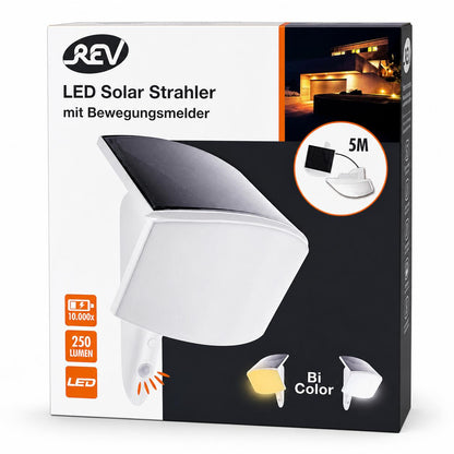 REV Ritter MCSensor Solar LED Light Wall Spotlight LED Spotlight Outdoor Light Bi-Colour Motion Sensor 3 W 250 Lumen Energy Class A++ White