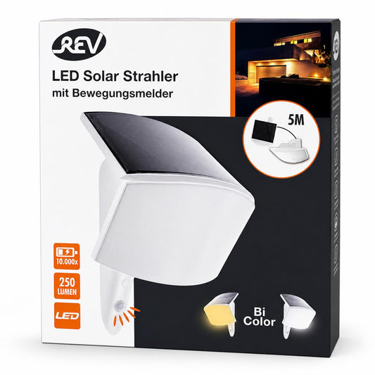 REV Ritter MCSensor Solar LED Light Wall Spotlight LED Spotlight Outdoor Light Bi-Colour Motion Sensor 3 W 250 Lumen Energy Class A++ White