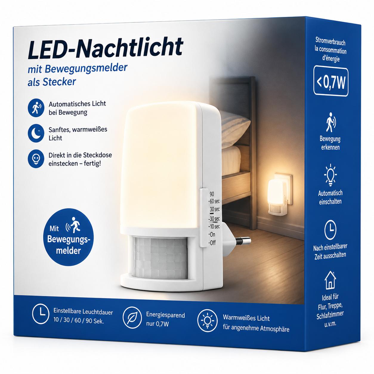 Kopp LED Nachtlicht mit 6 LED´s, mit Bewegungsmelder, mit Schalter AN/AUTO/AUS, Farbe: weiß