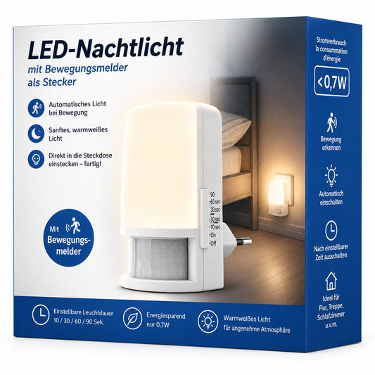 LED Nachtlicht mit 6 LED´s, mit Bewegungsmelder, mit Schalter AN/AUTO/AUS, Farbe: weiß