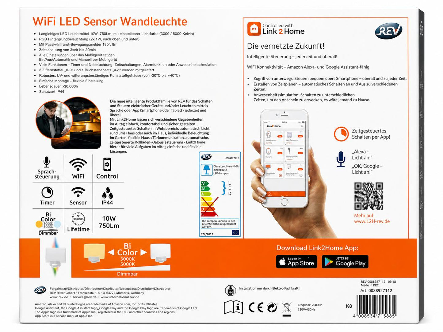 REV Ritter Link2Home LED-Sensorleuchte Alexa, Google Home