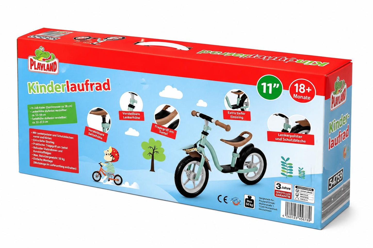Laufrad Kinderlaufrad mit Stahlrahmen Kinderlaufrad 11“ Rosa Rad Playland Neu