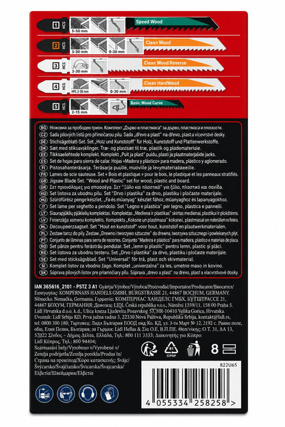 PARKSIDE® Stichsägeblatt-Set » PSTZ 3 A1«, 5-teilig
 Holz und Kunststoff