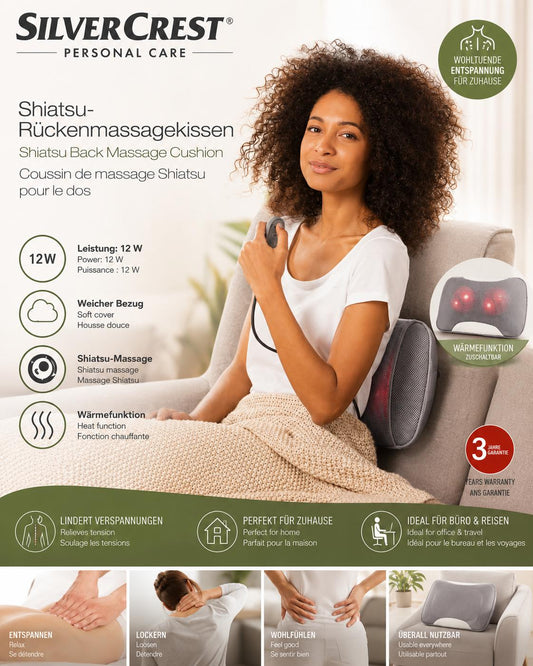 Silvercrest Shiatsu-Rückenmassagekissen Grau