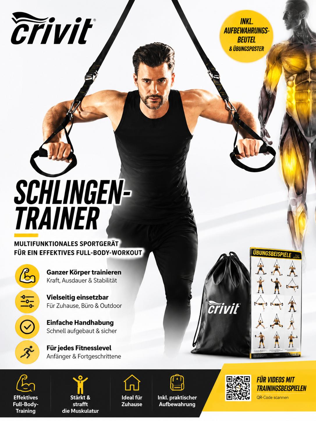 Schlingentrainer Profi Multifunktionales Sportgerät-Fitness-Full-Body-Schwarz