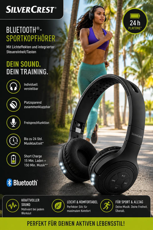 Silvercrest Sport Kopfhörer  Bluetooth On-Ear-Kopfhörer Faltbar