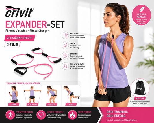 Sports Expander Set 3-teilig Fitnessübungen Muskulatur Gymnastikband Crivit