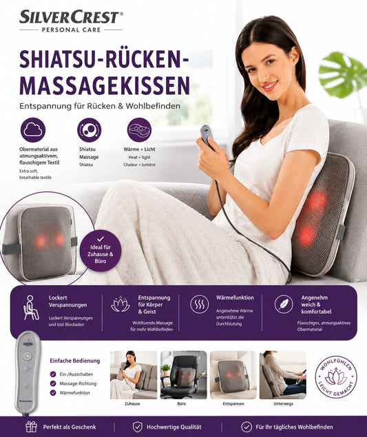 Silvercrest Shiatsu-Rückenmassagekissen Schwarz