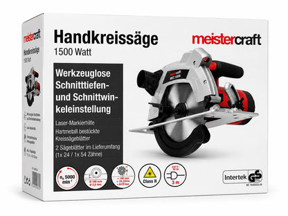 Meistercraft Handkreissäge-Betriebs Kreissäge Laser-Markierhilfe Säge Tauchsäge LED1500 Watt