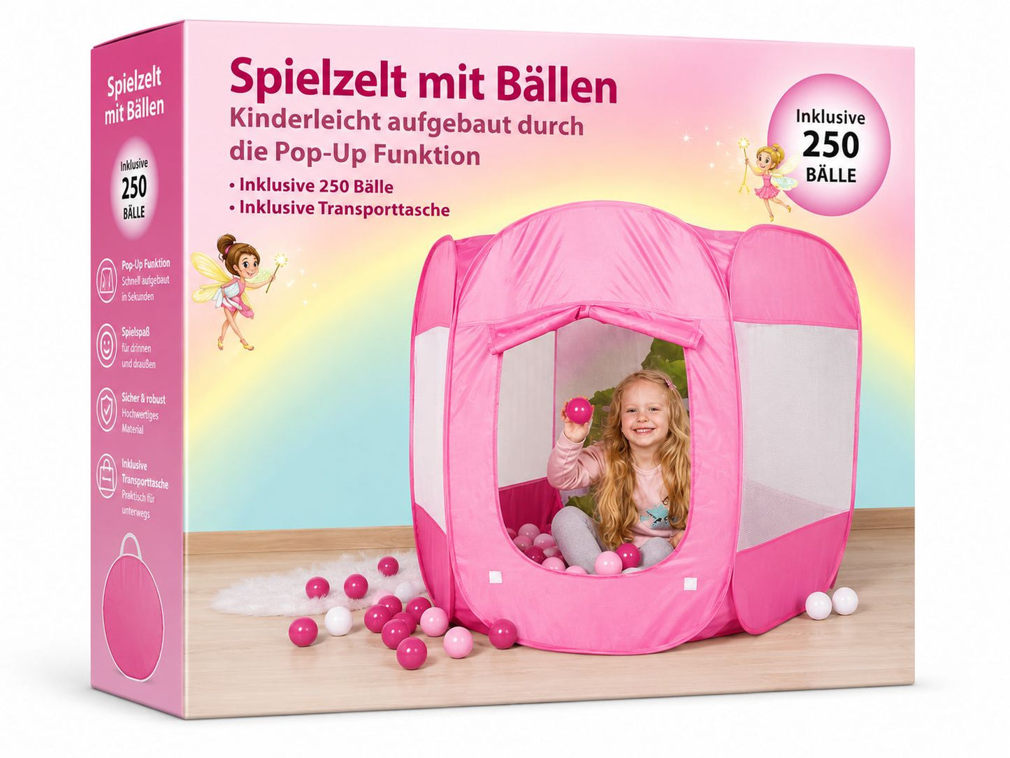 Spielzelt mit 250 Bällen Zelt Rosa Kinderzelt Kinder Spiele Bällebad Neu