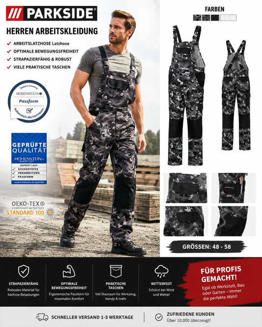 PARKSIDE Herren Arbeitskleidung Arbeitslatzhose Latzhose Optimale Bewegungs