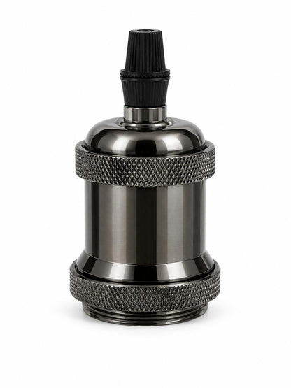 Kopp Retro/Vintage Metall-Fassung, E27, Höhe 75 mm, Durchmesser 40 mm, Farbe schwarz/chrom, Lampenfassung im Retro-Style, Vintage-Look, 212620045
