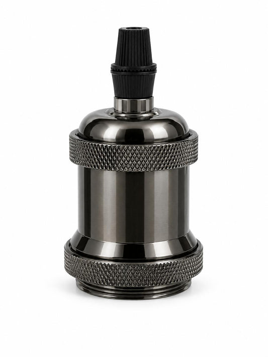 Kopp Retro/Vintage Metall-Fassung, E27, Höhe 75 mm, Durchmesser 40 mm, Farbe schwarz/chrom, Lampenfassung im Retro-Style, Vintage-Look, 212620045