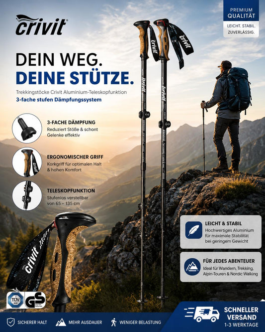 Trekkingstöcke Crivit Aluminium-Teleskopfunkti 3-fache stufen Dämpfungssystem