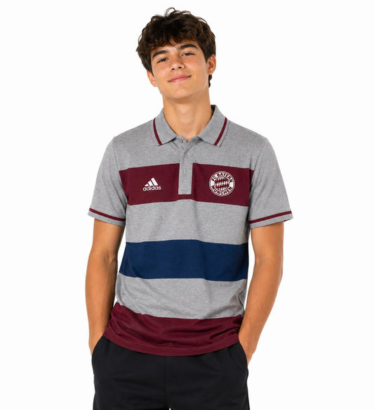 adidas Herren Poloshirt FC Bayern, Medium Grey Heather/Cardinal/Tribe Blue S14, XS, F85644