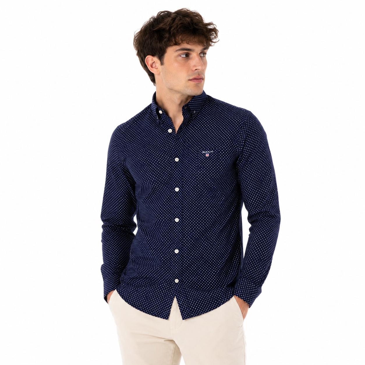 GANT Herren Freizeithemd Mini Star Print Ss Shirt, Dunkelblau mit Kreuzmuster Classic Blue