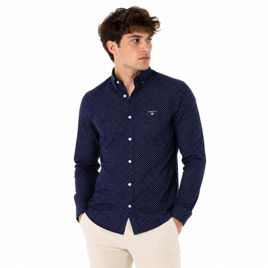 GANT Herren Freizeithemd Mini Star Print Ss Shirt, Dunkelblau mit Kreuzmuster Classic Blue