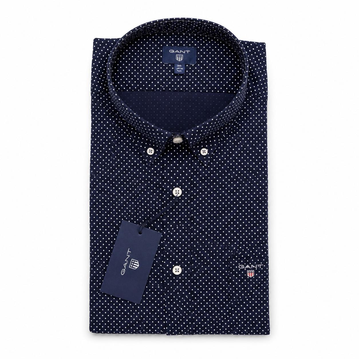 GANT Herren Freizeithemd Mini Star Print Ss Shirt, Dunkelblau mit Kreuzmuster Classic Blue