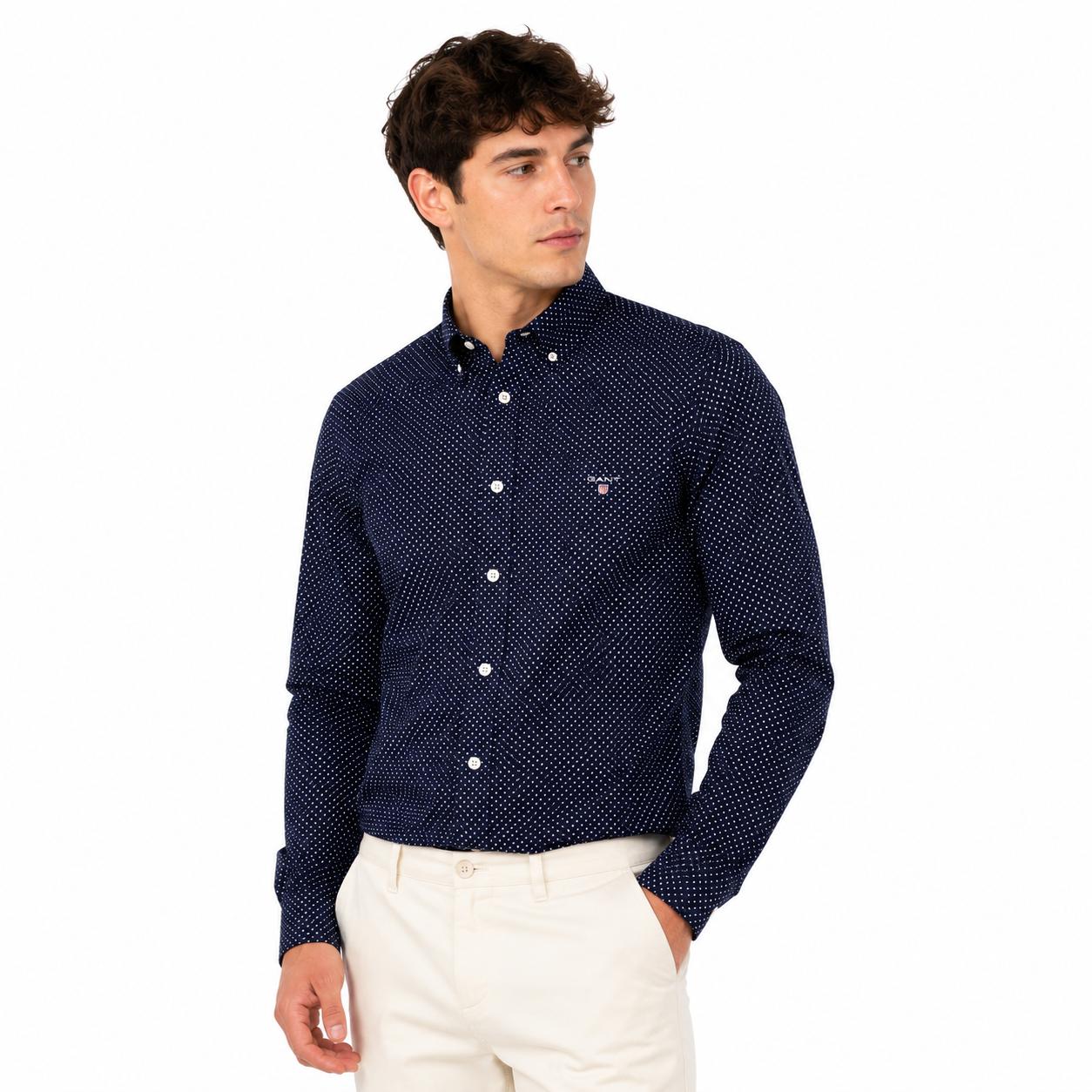 GANT Herren Freizeithemd Mini Star Print Ss Shirt, Dunkelblau mit Kreuzmuster Classic Blue
