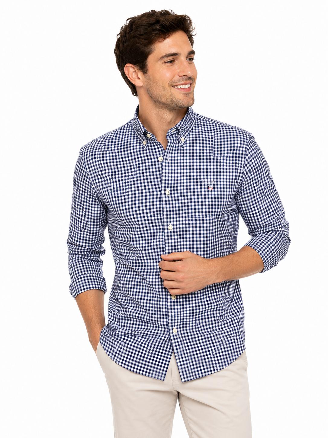GANT Herren Hemd The Broadcloth Gingham Regular Fit Langarm 410 MARINE