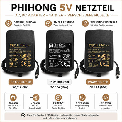 Phihong 5V Netzteil AC/DC Adapter 1A 2A verschiedene Modelle Original