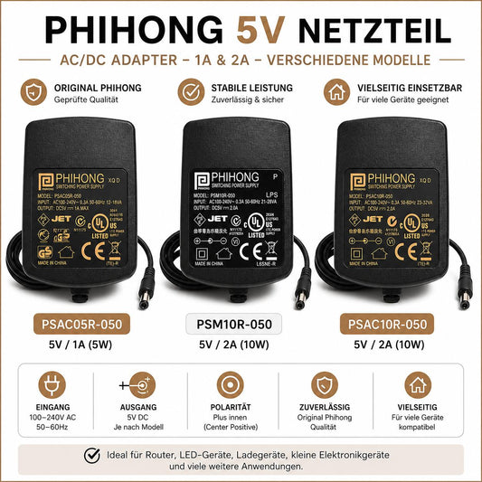 Phihong 5V Netzteil AC/DC Adapter 1A 2A verschiedene Modelle Original
