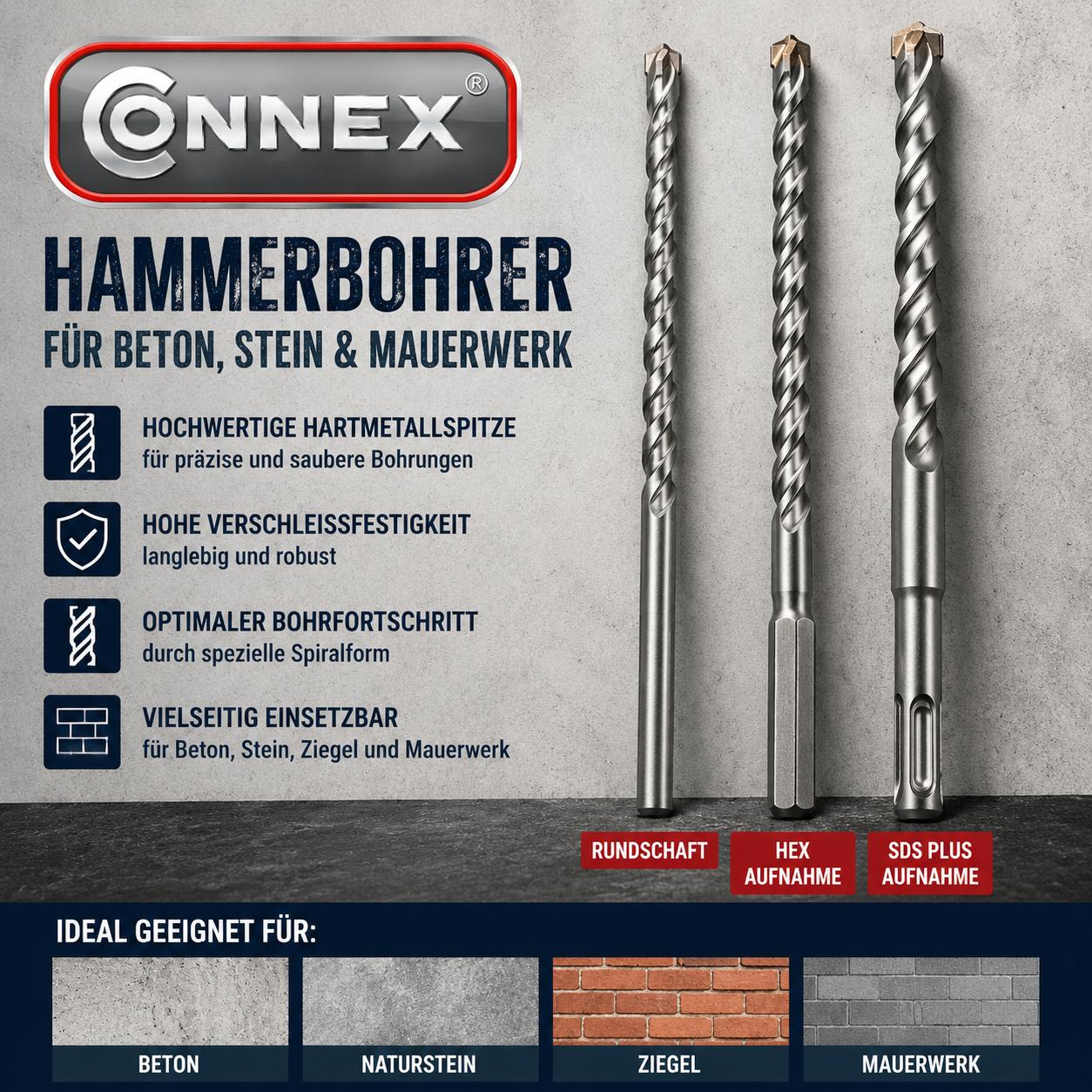 Connex Hammerbohrer Betonbohrer Steinbohrer Mauerwerk verschiedene Größen