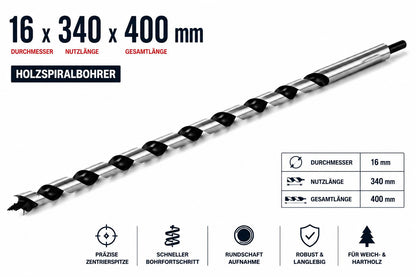 Connex Holzspiralbohrer Schlangenbohrer Lewisbohrer Holzbohrer HEX Rundschaft Aufnahme verschiedene Größen