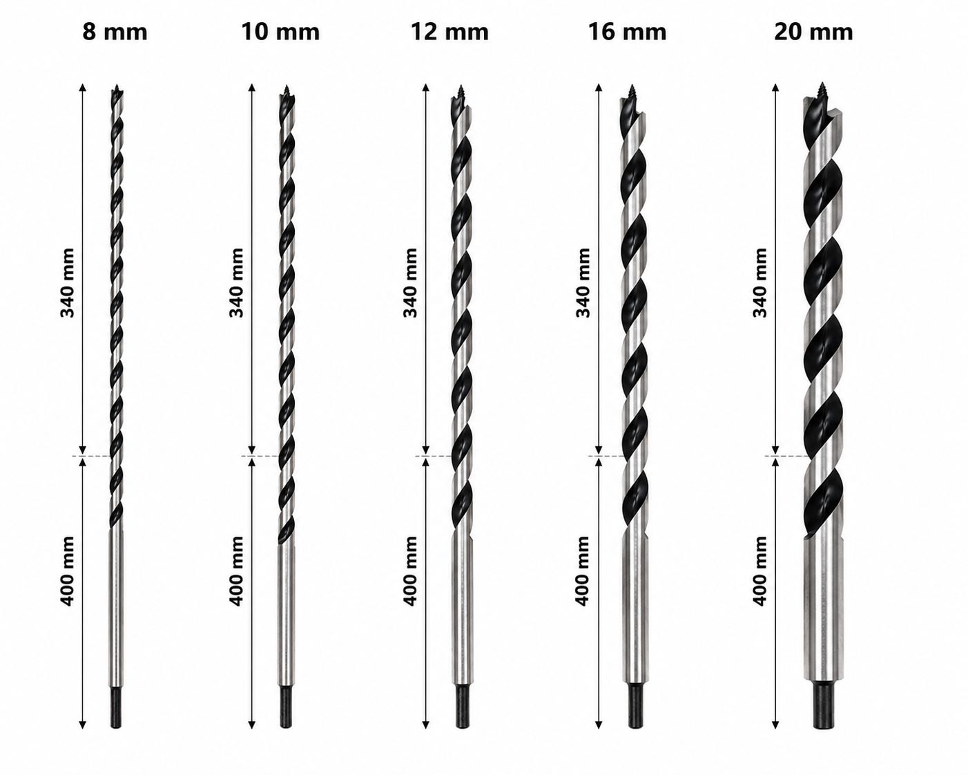 Connex Holzspiralbohrer Schlangenbohrer Lewisbohrer Holzbohrer HEX Rundschaft Aufnahme verschiedene Größen