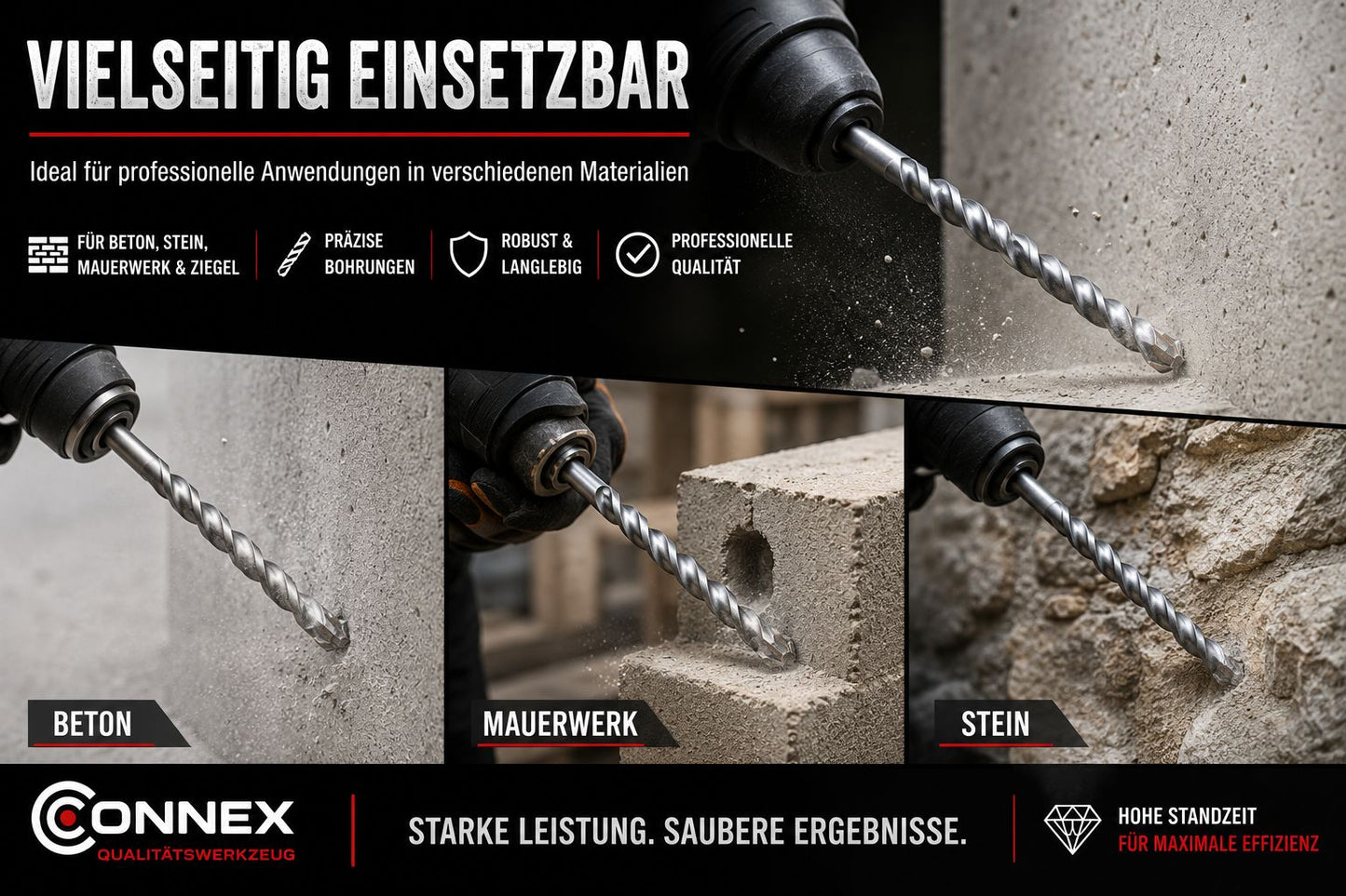 Connex Betonbohrer Steinbohrer Hartmetall verschiedene Größen + Model