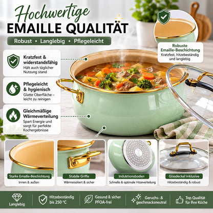 Bonera Academia Vintage Topfset 8 teilig  Emaille Kochtopfset Induktion Belly Shape Mintgrün