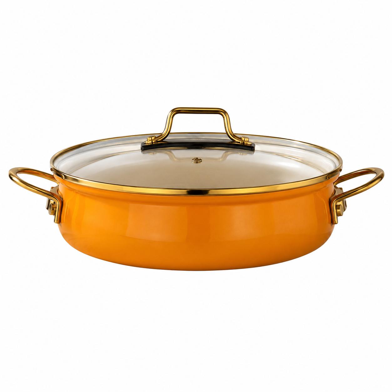 Bonera Academia Vintage Emaille Topfset 6-teilig Orange Belly Shape | Induktion | Glasdeckel | Kochgeschirr Set