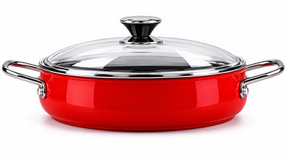 Bonera Vintage Belly Shape Kochgeschirr Set 5-teilig Rot | Emaille Töpfe & Pfanne | Glasdeckel