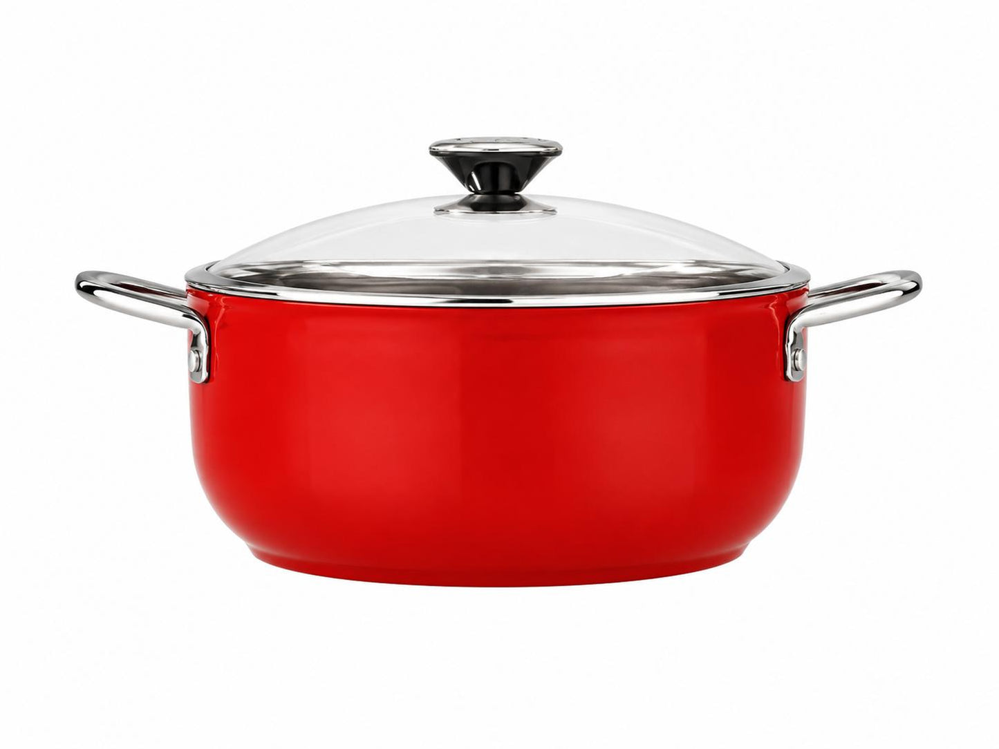 Bonera Vintage Belly Shape Kochgeschirr Set 5-teilig Rot | Emaille Töpfe & Pfanne | Glasdeckel