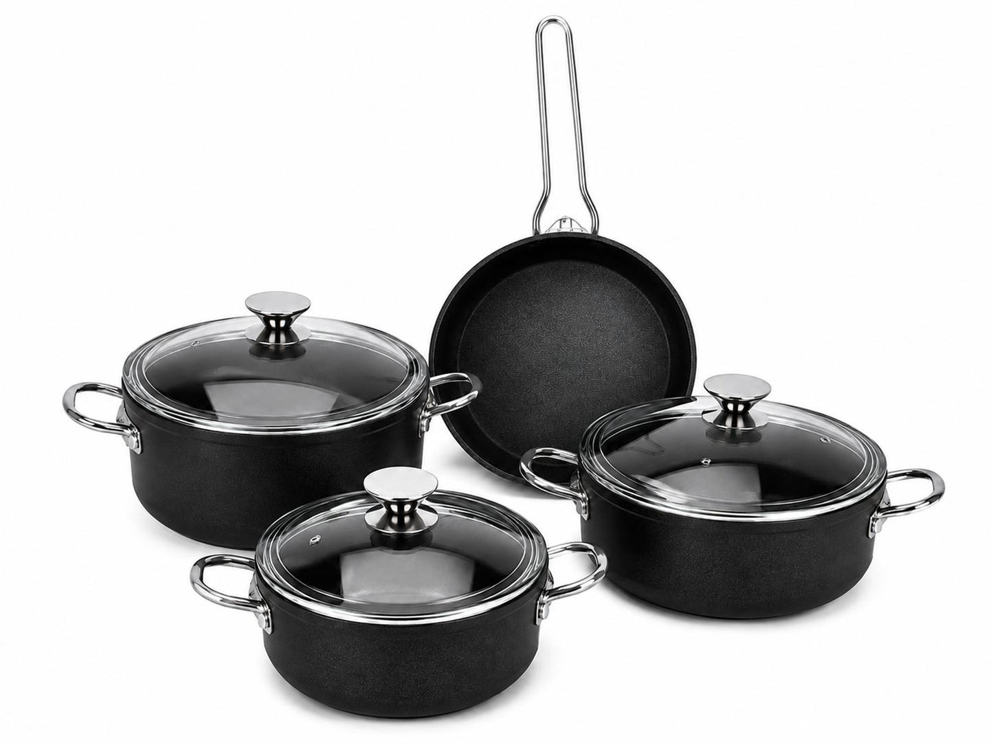 Atlas Silver 7-teiliges Kochset Titanyum & Aluminium Glasdeckel Goldfarbene Griffe PFOA-frei
