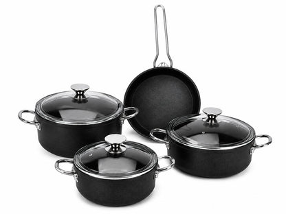 Atlas Silver 7-teiliges Kochset Titanyum & Aluminium Glasdeckel Goldfarbene Griffe PFOA-frei