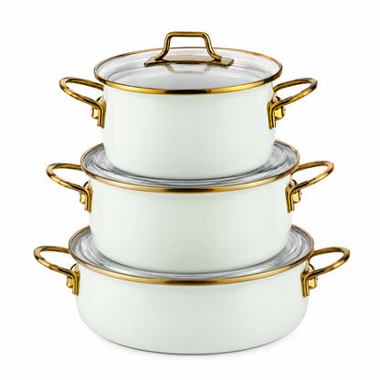 Bonera Academia Vintage Belly Shape Emaille Kochtopf-Set 6-teilig Grün Induktionsgeeignet