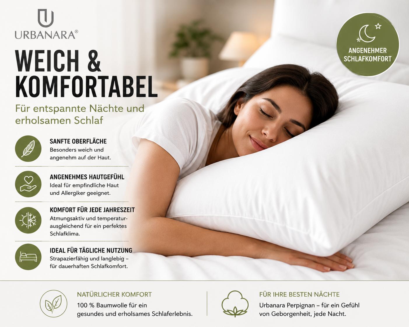 Urbanara Oufeiro Kissenbezug Weiß 100% Bio-Baumwolle Baumwollbezug Kopfkissenbezug