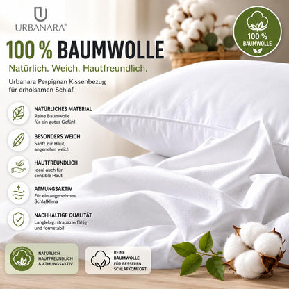 Urbanara Oufeiro Kissenbezug Weiß 100% Bio-Baumwolle Baumwollbezug Kopfkissenbezug