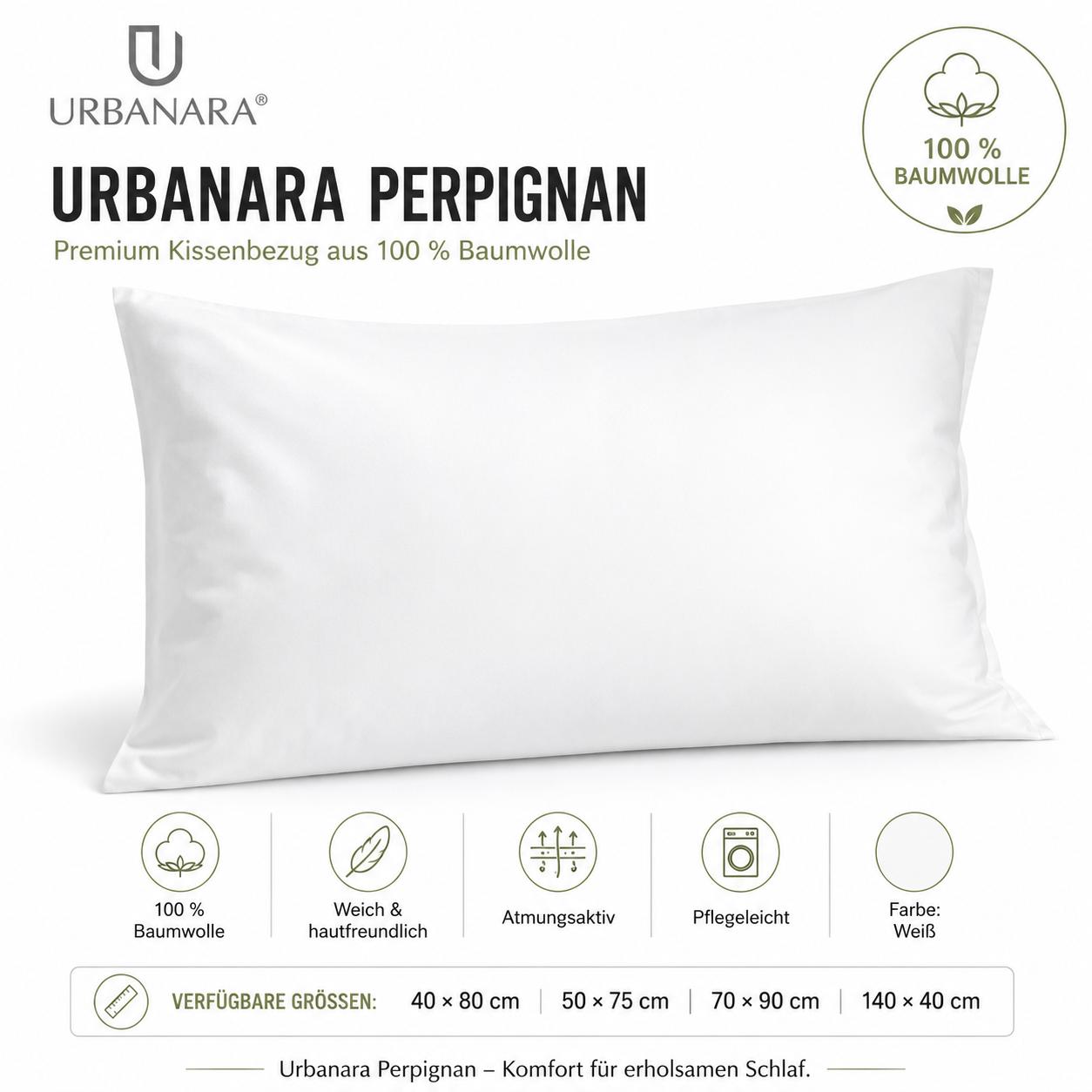 Urbanara Oufeiro Kissenbezug Weiß 100% Bio-Baumwolle Baumwollbezug Kopfkissenbezug