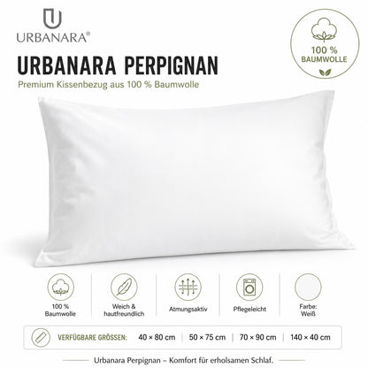 Urbanara Oufeiro Kissenbezug Weiß 100% Bio-Baumwolle Baumwollbezug Kopfkissenbezug