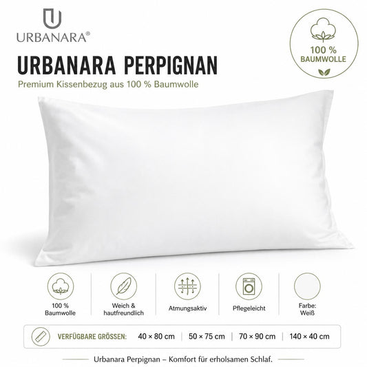 Urbanara Oufeiro Kissenbezug Weiß 100% Bio-Baumwolle Baumwollbezug Kopfkissenbezug