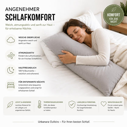 Urbanara Oufeiro Kissenbezug Hellgrau 100% Baumwolle Kopfkissenbezug 40 x 140 cm