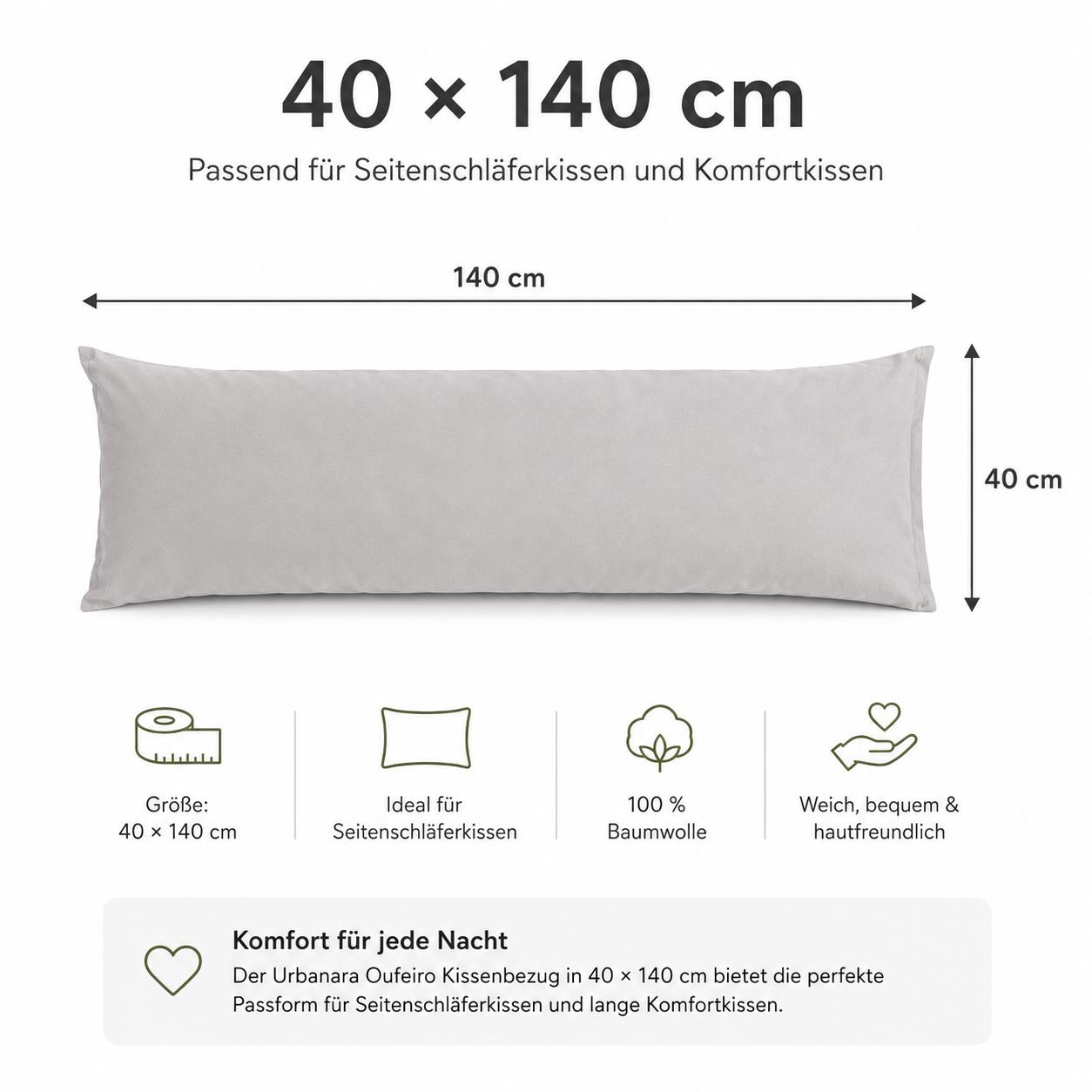 Urbanara Oufeiro Kissenbezug Hellgrau 100% Baumwolle Kopfkissenbezug 40 x 140 cm