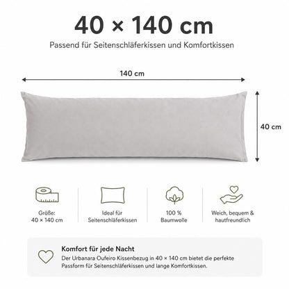 Urbanara Oufeiro Kissenbezug Hellgrau 100% Baumwolle Kopfkissenbezug 40 x 140 cm
