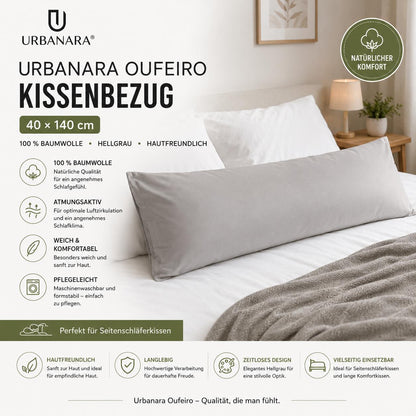 Urbanara Oufeiro Kissenbezug Hellgrau 100% Baumwolle Kopfkissenbezug 40 x 140 cm