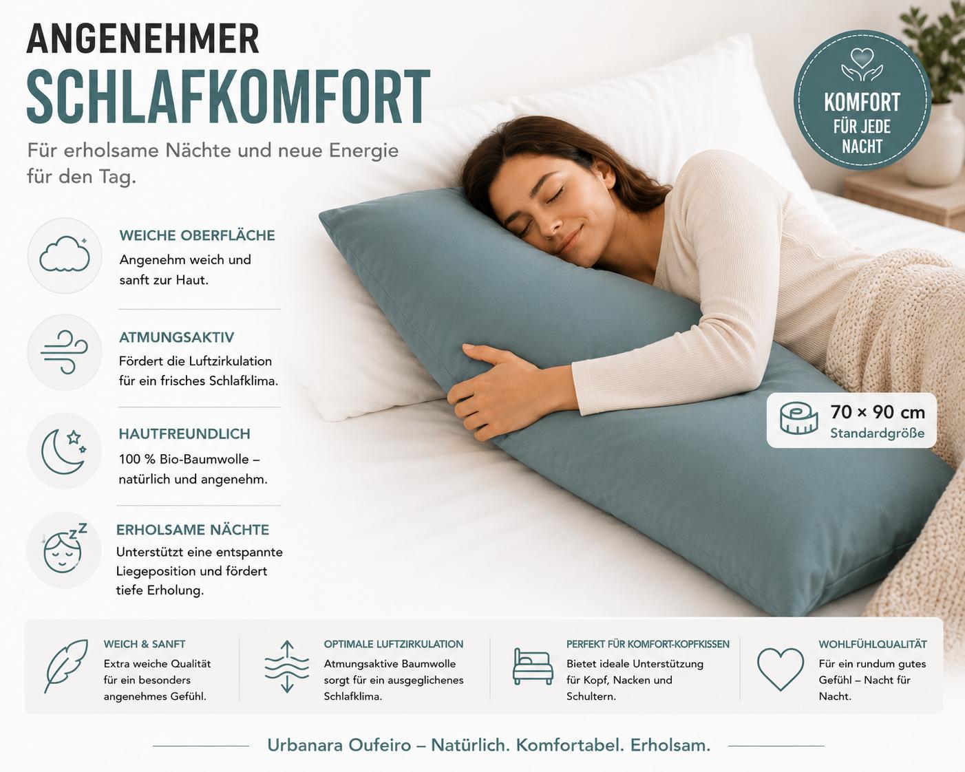 Urbanara Oufeiro Kissenbezug Blasses Petrol 100% Baumwolle  70 x 90 cm