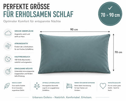 Urbanara Oufeiro Kissenbezug Blasses Petrol 100% Baumwolle  70 x 90 cm