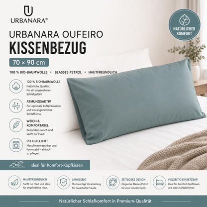 Urbanara Oufeiro Kissenbezug Blasses Petrol 100% Baumwolle  70 x 90 cm