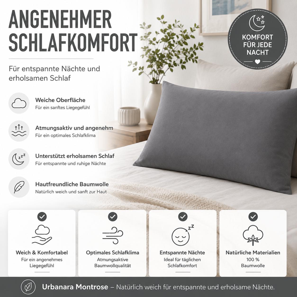 Urbanara Montrose Kissenbezug Grau – 100% Baumwolle